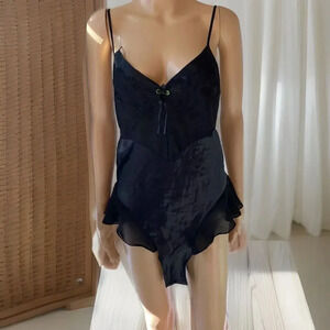 Vintage Y2K Tank Top Bodysuit Whimsigoth Lady M Black Sweetheart Neck Goth Satin